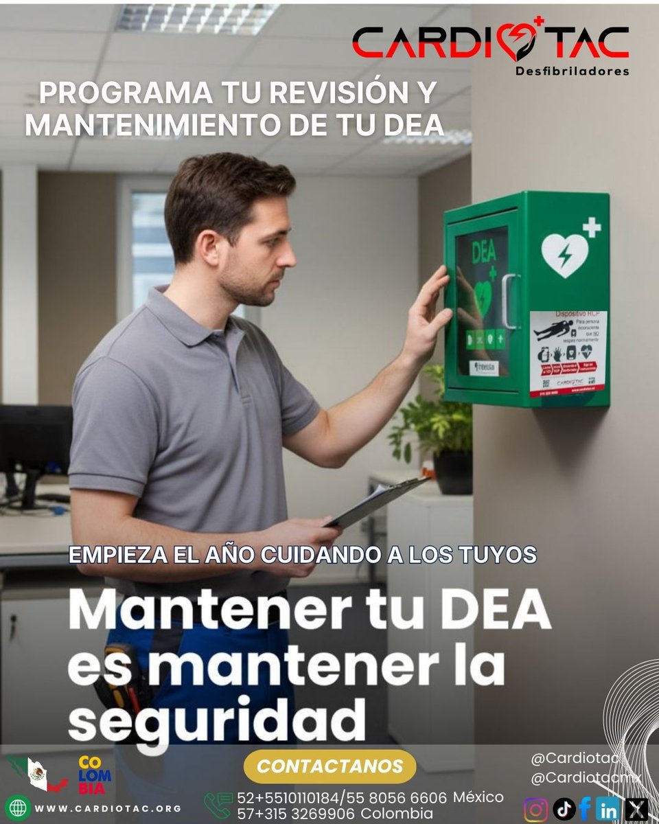 CardioTacMex's tweet photo. Nuevo año, seguridad al día. 🫀
Revisar y mantener tu DEA garantiza que esté listo cuando cada segundo cuenta.
Mantener tu DEA es proteger a tu empresa y a las personas.
🫀 Cardiotac | https://t.co/T0keUq1H1p https://t.co/CdsbuNhSOd