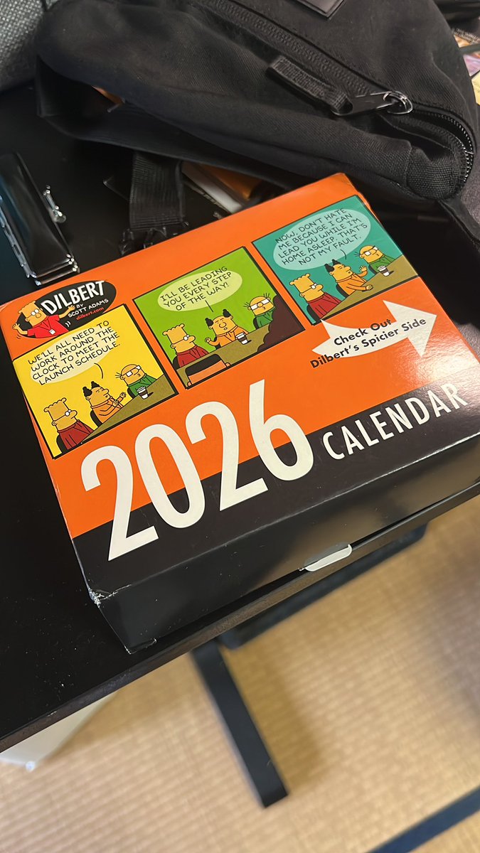 Ohhh man, my #Dilbert calendar arrives the same day hearing of <a href="/ScottAdamsSays/">Scott Adams</a> passing 😭😭😭 RIP… learned so much from this guy. Simultaneous sip with you still Scott 🫶