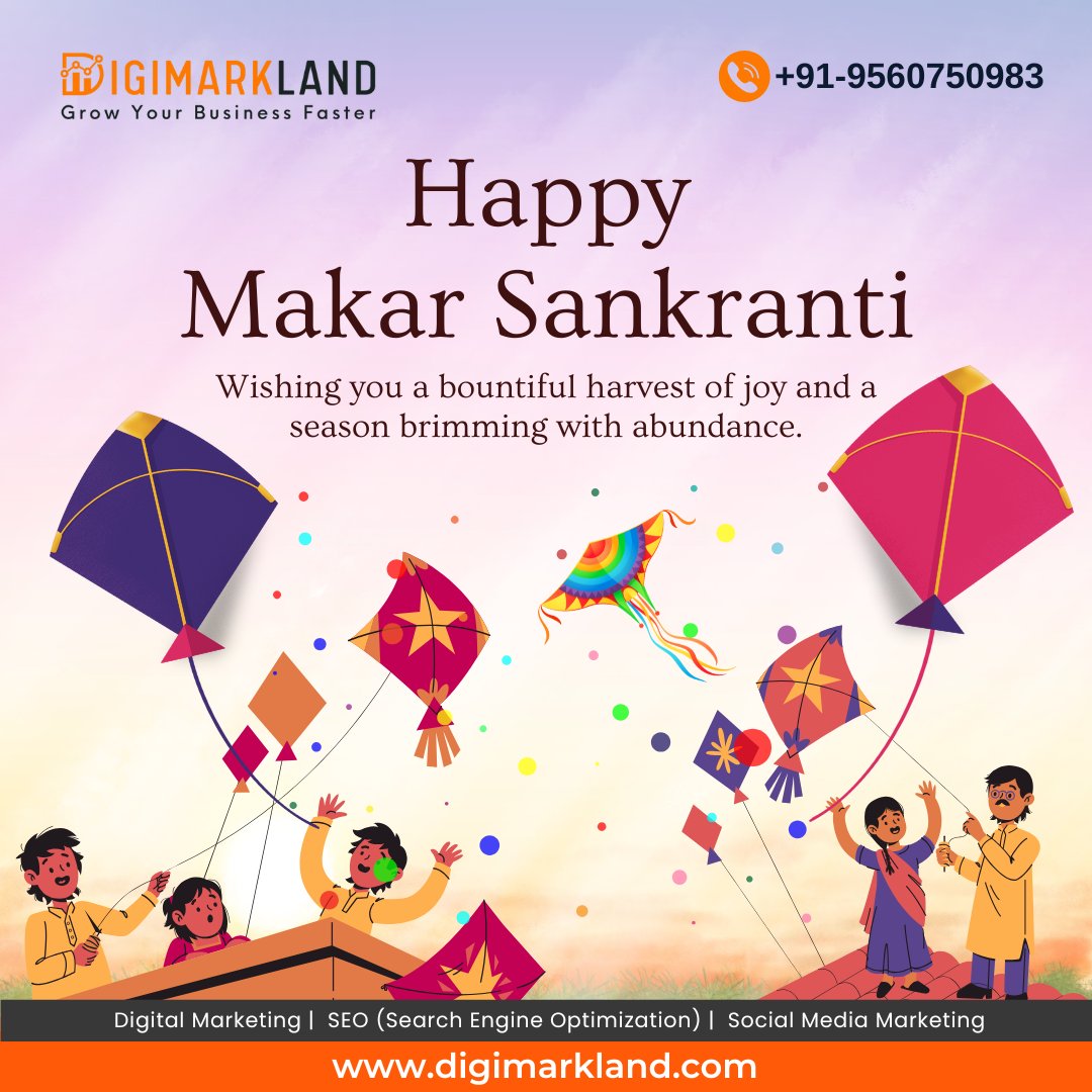 DigiMarkLand's tweet photo. Happy #MakarSankranti!
May this harvest festival bring growth, positivity, and new opportunities into your life and business.

#मकर_संक्रांति #Pongal #Uttarayan #HappyBhogi #Sankranti2026 #HappyMakarSankranti #MakarSankranti2026 #BusinessGrowth #GrowYourBusiness #DigiMarkLand https://t.co/CFcEHIQHp8