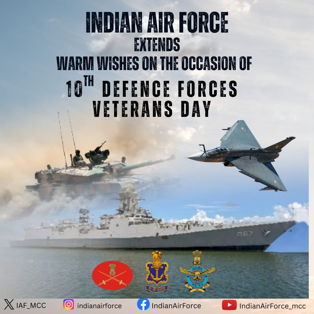 ಭಾರತೀಯ ವಾಯುಪಡೆಯ ಎಲ್ಲಾ ಯೋಧರು 10ನೇ ಸಶಸ್ತ್ರ ಪಡೆಗಳ ಮಾಜಿ ಸೈನಿಕರ ದಿನದ ಅಂಗವಾಗಿ ನಮ್ಮ ಮಾಜಿ ಸೈನಿಕರಿಗೆ  ಶುಭಾಶಯ ಕೋರುತ್ತೇವೆ. 

ನಾವು ಸ್ಮರಿಸುತ್ತೇವೆ. ನಾವು ಗೌರವಿಸುತ್ತೇವೆ. ನಾವು ವಂದಿಸುತ್ತೇವೆ.

<a href="/rajnathsingh/">Rajnath Singh</a> <a href="/DefenceMinIndia/">रक्षा मंत्री कार्यालय/ RMO India</a> <a href="/SpokespersonMoD/">Ministry of Defence, Government of India</a> <a href="/IAF_MCC/">Indian Air Force</a> <a href="/indiannavy/">SpokespersonNavy</a> <a href="/adgpi/">ADG PI - INDIAN ARMY</a> <a href="/HQ_IDS_India/">HQ IDS</a> <a href="/PIB_India/">PIB India</a>