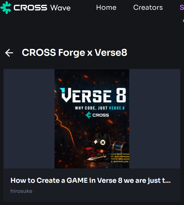 Hirosuke_Seiji's tweet image. Just Trying to Create a Game using Verse8 💜
I love if you will leave a comment about my game creation I'm open to learn more 😊 
#CROSSWave #VERSE8 #CROSSForge #CROSSPLAY #GameChain