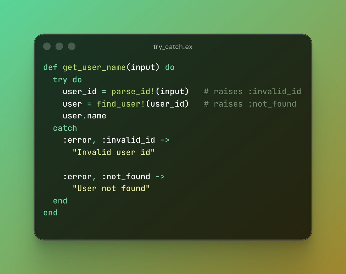 rooorro8's tweet photo. Elixir’s pattern matching makes error handling beautiful. No nesting. No pain. https://t.co/dDpeNwN4wt