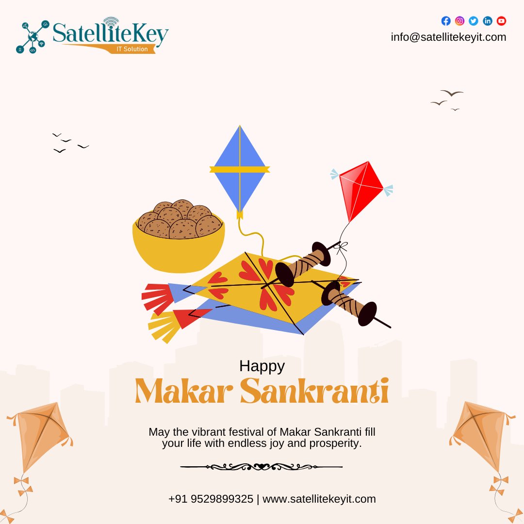 SatelliteKeyIT's tweet photo. 🪁 𝐇𝐚𝐩𝐩𝐲 𝐌𝐚𝐤𝐚𝐫 𝐒𝐚𝐧𝐤𝐫𝐚𝐧𝐭𝐢!🪁

On this auspicious occasion, @satellitekey IT Solutions Pvt. Ltd. wishes you growth, success, and new beginnings. 
#MakarSankranti #SatelliteKeyITSolutions #noviq #noviqhr #besthrmsNoviqhr #NoviqHRMS #NoviqCRM #SoftwareCompany https://t.co/E0nLFvbkMw