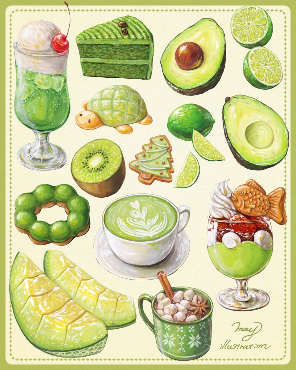 may_illust5's tweet image. Hello #PortfolioDay 🎨✨
I love drawing food illustrations!!!!😋🩷
