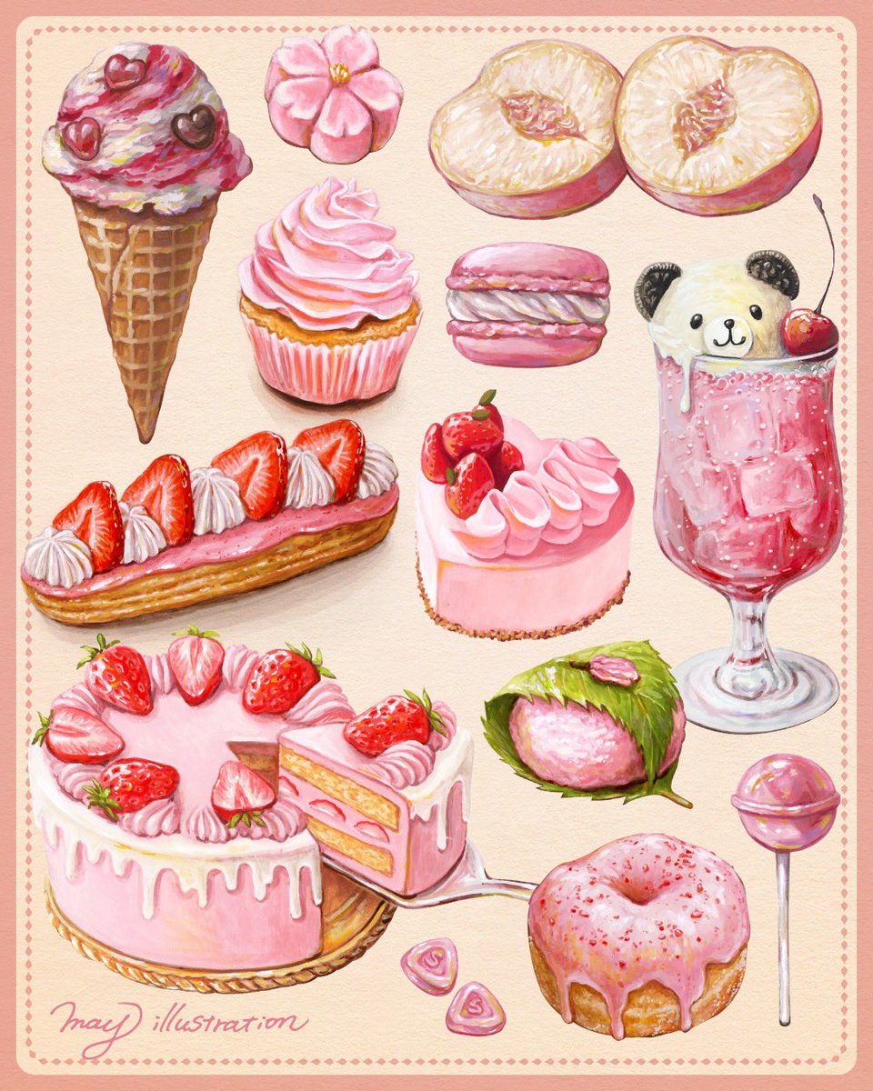 may_illust5's tweet image. Hello #PortfolioDay 🎨✨
I love drawing food illustrations!!!!😋🩷