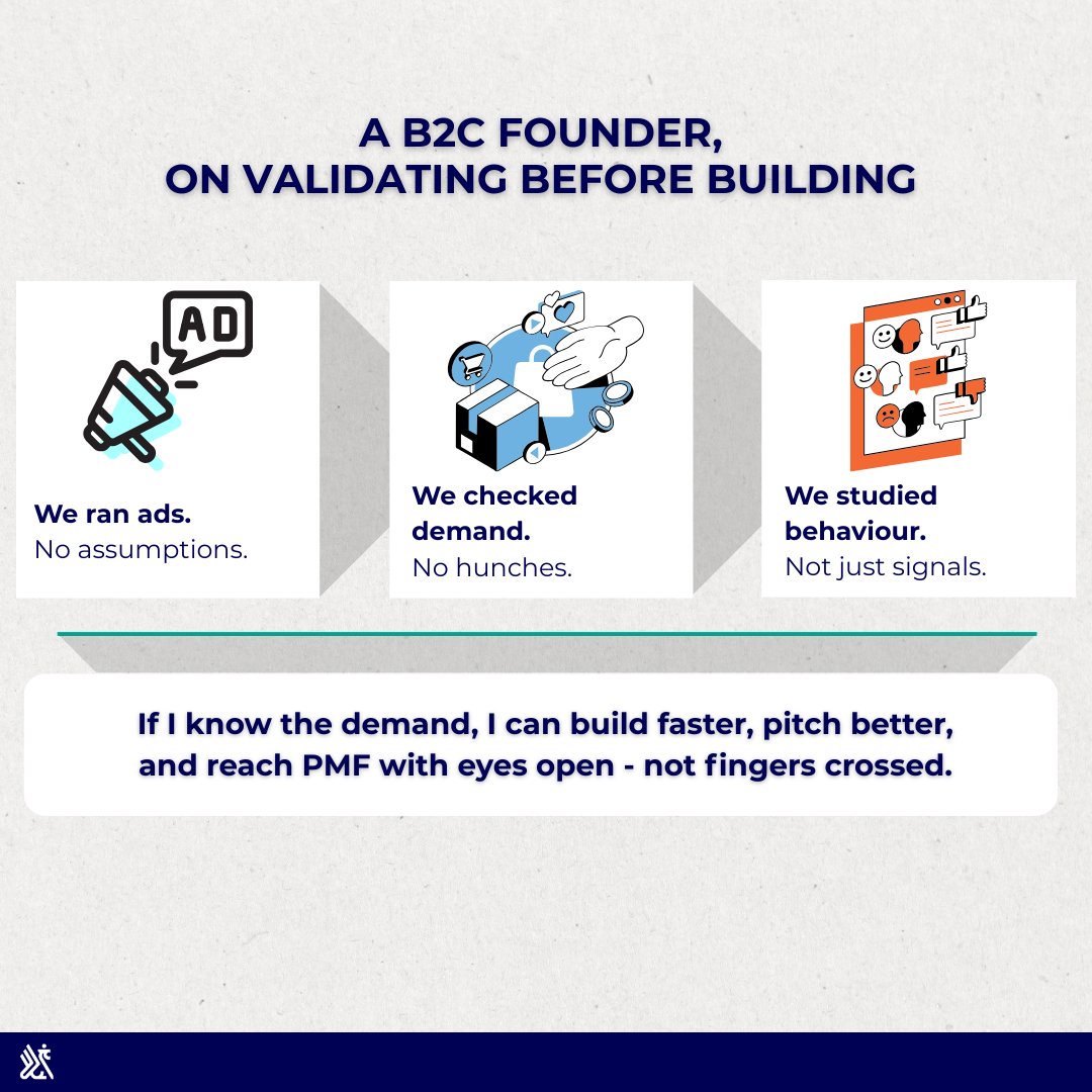 pearlagarwal7's tweet image. Spoke to a founder we’ve backed in #B2C.

I asked how they approached market selection.

They didn’t give me TAM, segmentation, or personas.

They said: “We ran ads.”