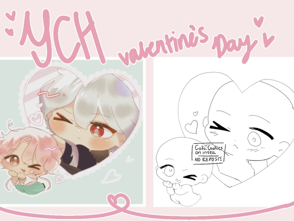 yippee !!!! a ych valentine's day couple raffle ! ^_^ 

— rules 
♪ follow + rt + like
♪ comment on which pairs would love me to draw 🩷

will be announcing on jan 28th !