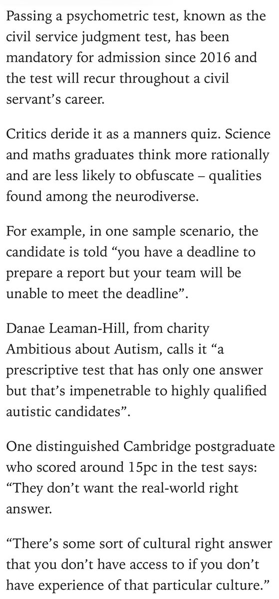 ✍️ Here is a story I’ve wanted to write for years. 

The civil service employs a psychometric test that excludes a lot of talented people. Many of them excel at science and maths but can’t pass this test … 

🎁 Gift Link in comment below. 

 It ran in Sunday’s paper.