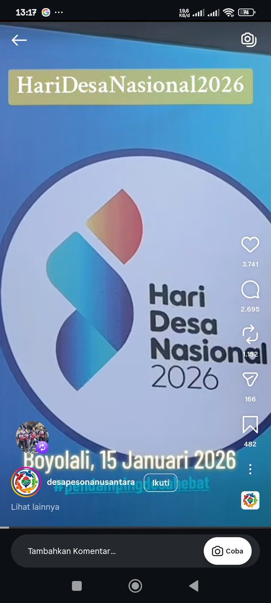 SEMARAKKAN HARI DESA 
Hari Desa Wujudkan Desa Menjadi Garda Terdepan Indonesia*

<a href="/PrabowoSubianto/">PRABOWO 2014</a> 
@GibranRakabuming
<a href="/YandriSusanto/">Yandri Susanto</a>
<a href="/ArizaPatria/">Ariza Patria</a>
@KementerianDesaPDT
@BPSDMKemendesaPDT
@DesaPesonaNusantara

#HariDesaNasional2026
#PendampingDesaHebat
#TPPKemendesaPDT
#TPPProvSulSel