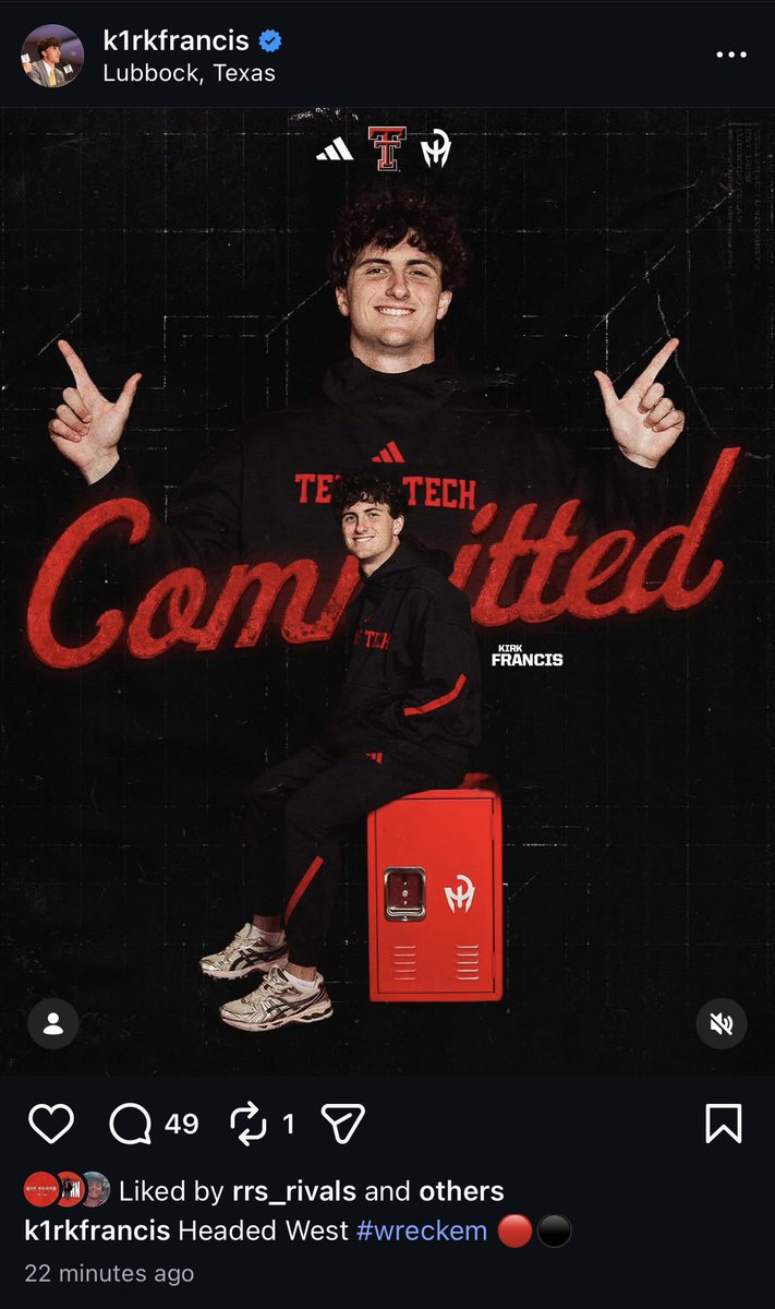 NEWS: #TexasTech has picked up a commitment from former Tulsa quarterback Kirk Francis (<a href="/KirkFrancis_/">Kirk Francis</a>)‼️

Francis started 12 career games at Tulsa and threw for 3,045 yards and 18 touchdowns. He has two seasons of eligibility remaining #GunsUp #WreckEm

on3.com/rivals/kirk-fr…