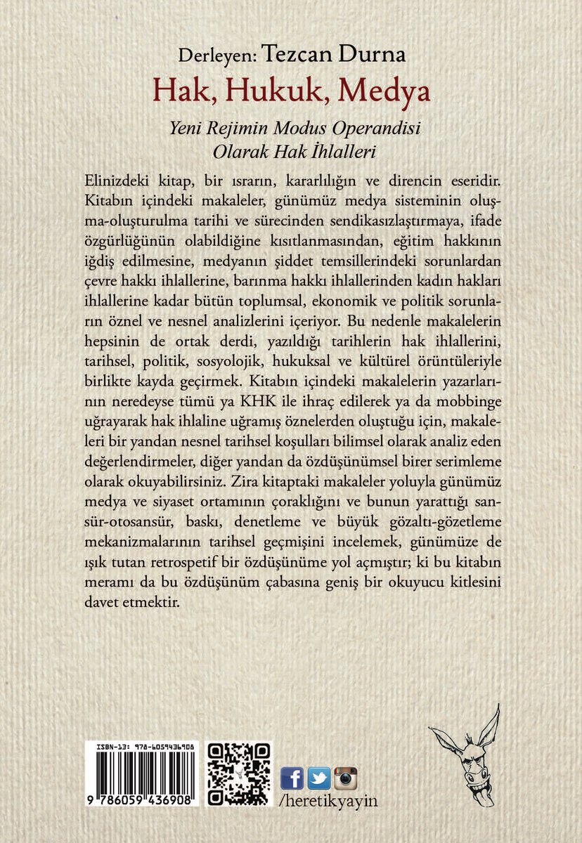 Yeni Kitap!

Günümüz medya ve siyaset ortamının çoraklığını
ve bunun yarattığı sansür-otosansür, baskı, denetleme ve büyük gözaltı-gözetleme mekanizmalarının tarihsel geçmişini anlamak için bir başvuru kaynağı:

"Hak, Hukuk, Medya"