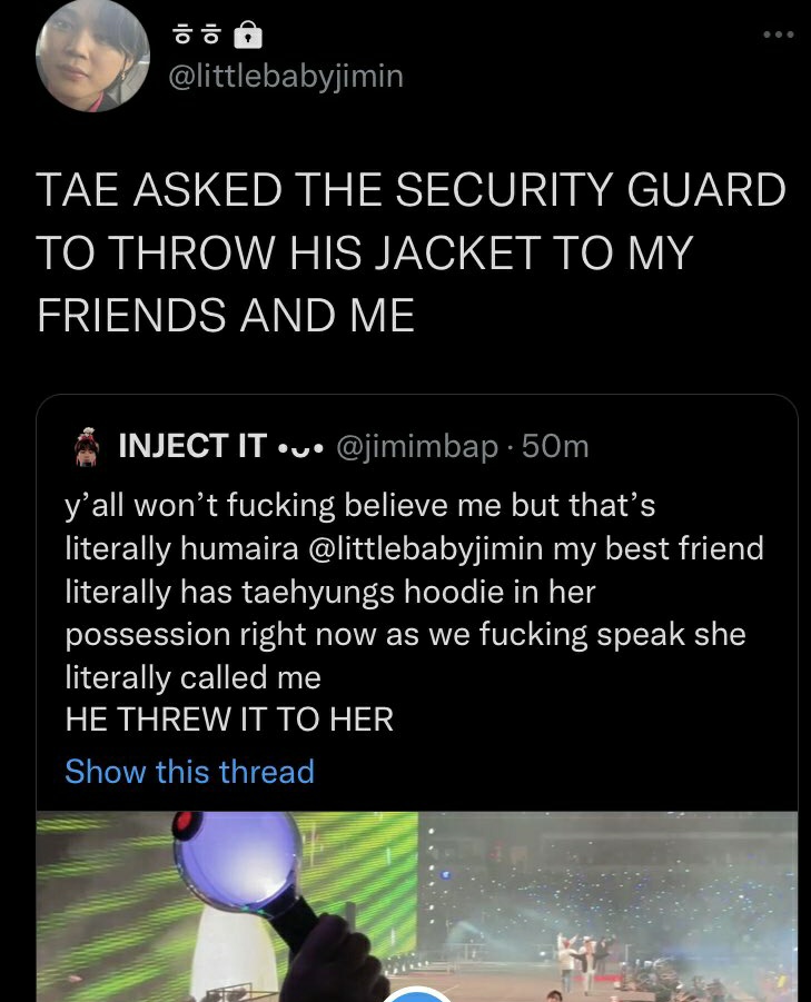 thvgroovy's tweet image. I wouldn’t be so sure about that. Remember when Taehyung gave his hoodie to an anti? It scares me that those ppl can get near him