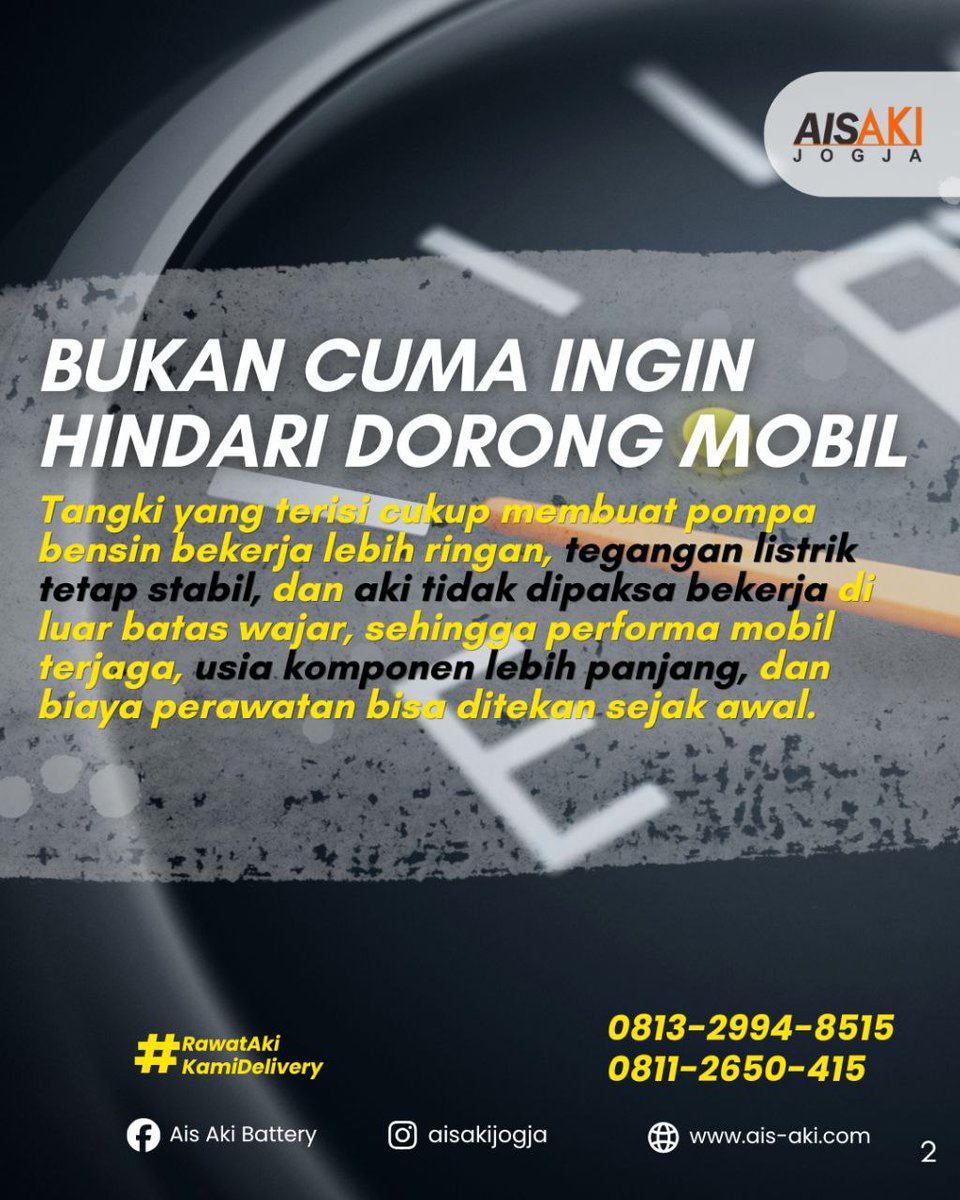 ais_aki_jogja's tweet image. Jangan Tunggu Mogok Baru Ingat Aki! 🛑

Sering biarkan tangki bensin sampai "E"? Hati-hati, bukan cuma
#TipsMobil #AkiMobil #SolusiAki #GantiAkiCepat #LayananAkiPanggilan