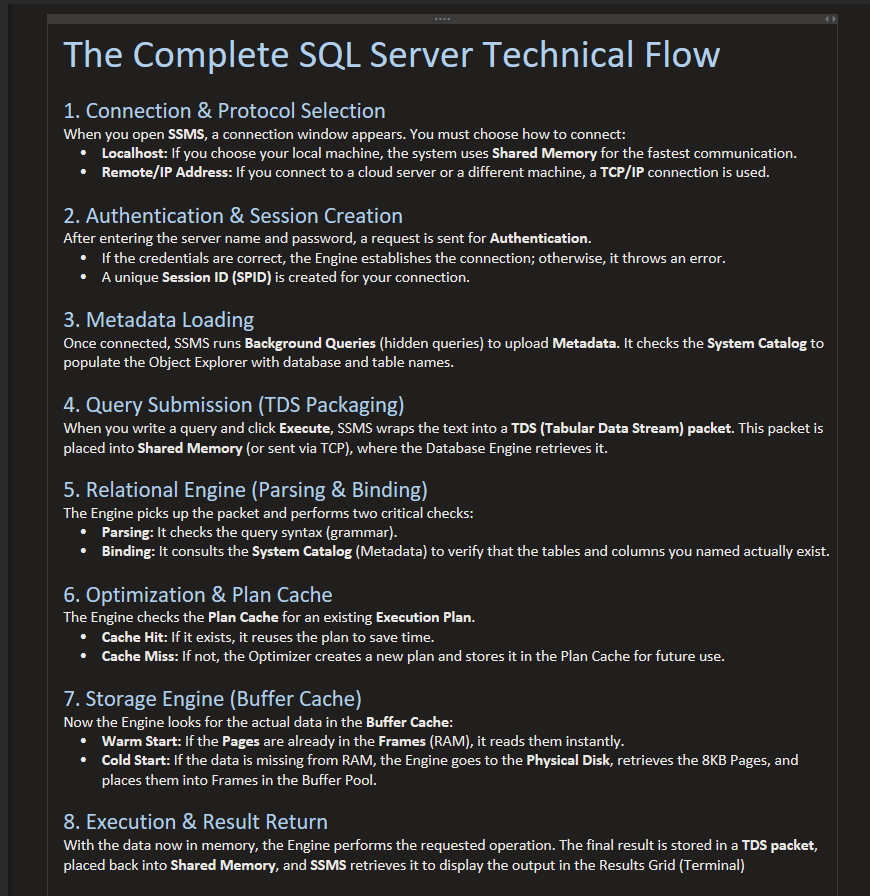 thebytebardd's tweet photo. While revising SQL, I was often confused by the details: Server vs. Engine, or how SSMS actually connects to the DB.
After diving deep now everything is finally crystal clear! Sharing the full flow below . https://t.co/1db2IPOidF