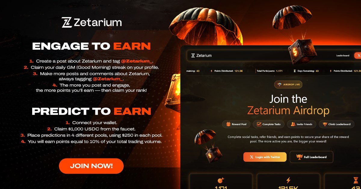 fundzseaa's tweet photo. 🚨 Zetarium Airdrop is LIVE 

🏦Built on BNB Smart Chain

👉 Join: https://t.co/YPeUJucgMc
✍️ Engage • Predict • Earn
💯 Free to join | No risk

✅ More details : https://t.co/JdBHTEK3Eq
📌“Bookmark &amp; come back daily”
Early users = higher rewards 👀 https://t.co/DbpQ6iKNjT