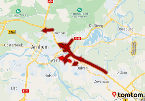 ANWBverkeer's tweet photo. Door het ongeluk op de #A12 rijdt het ook langzaam op de #A348 Doesburg ► Arnhem, bij knp. Velperbroek +50 min. https://t.co/GdEWFad3ES