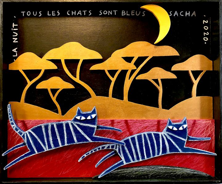 Art of the Day! "Chats dans la nuit". Buy at: ArtPal.com/sacha-schwarz?…