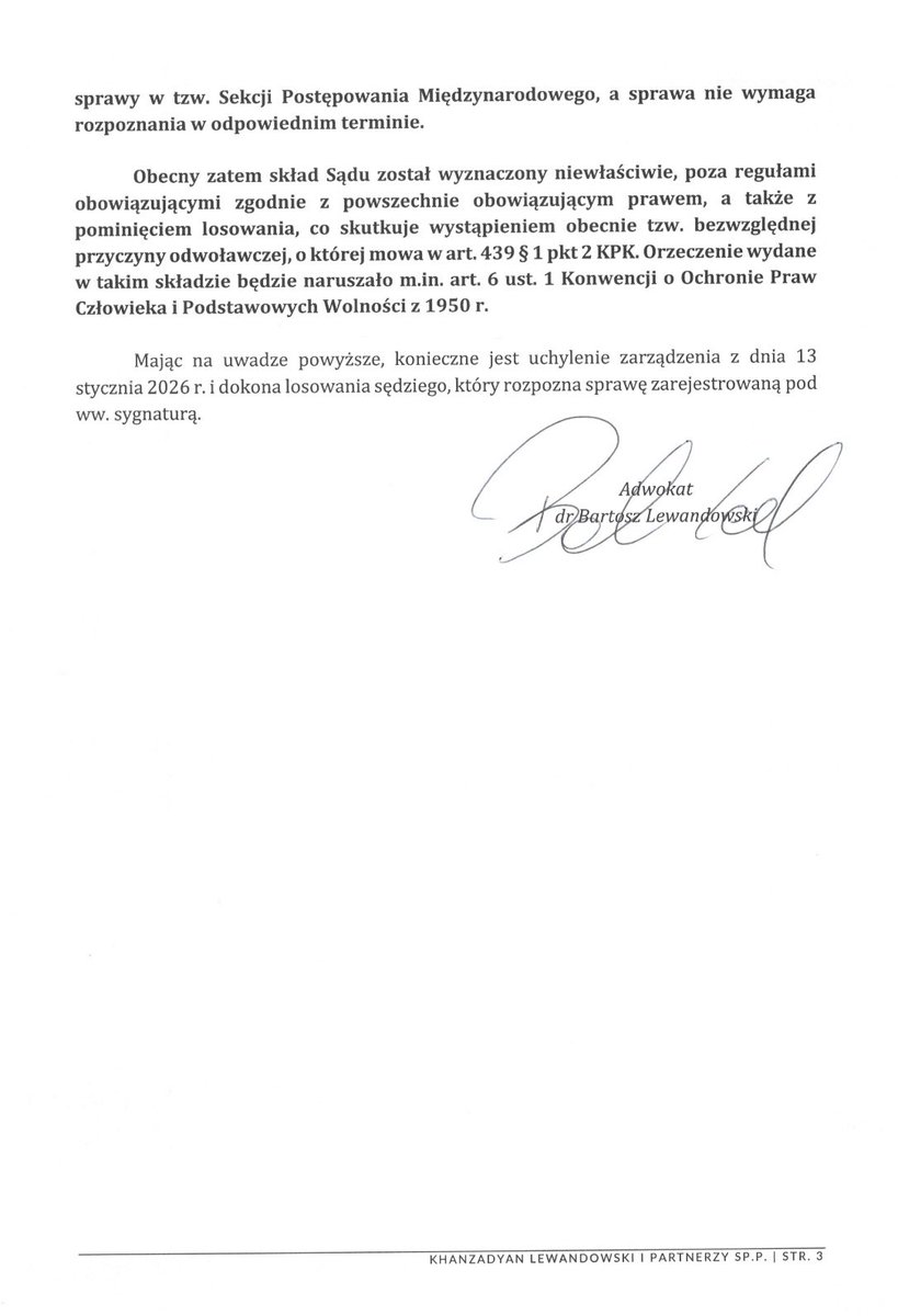 ❗️Obecnie skład Sądu Okręgowego w Warszawie ustanowiony do rozpoznania wniosku <a href="/PK_GOV_PL/">Prokuratura</a> o ponowne wydanie za <a href="/RomanowskiPL/">Marcin Romanowski</a> ENA jest nie tylko niezgodny z przepisami kodeksu postępowania karnego (nienależyta obsada sądu - art. 439 par. 1 pkt 2 KPK), ale także narusza art. 6 ust.