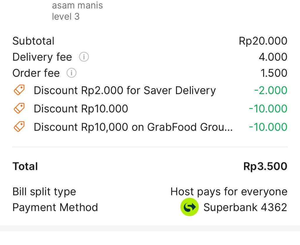 kimmyexp's tweet photo. JAJAN GRABFOOD MURCEE 🤣
(khusus yg ada superbank) 

caranya ( BACA SAMPE FULL)👇🏻

1. Km pilih restonya > klik group order (ga harus undang orang)

2. Billingnya ganti ke yg pay for everyone 

3. create grup > pilih menu > next

4. abis next pilih payment superbank (WAJIB) nanti muncul DISKON 10RB payment superbank, bisa combo voucher lain yg nempel, 

5. Pilih ongkir yg paling murah, trus bisa combo diskon ongkir juga

Done bayar! Aku combo 3 voucher bisa guys 😍😭 cuma bayar biaya layanan tok