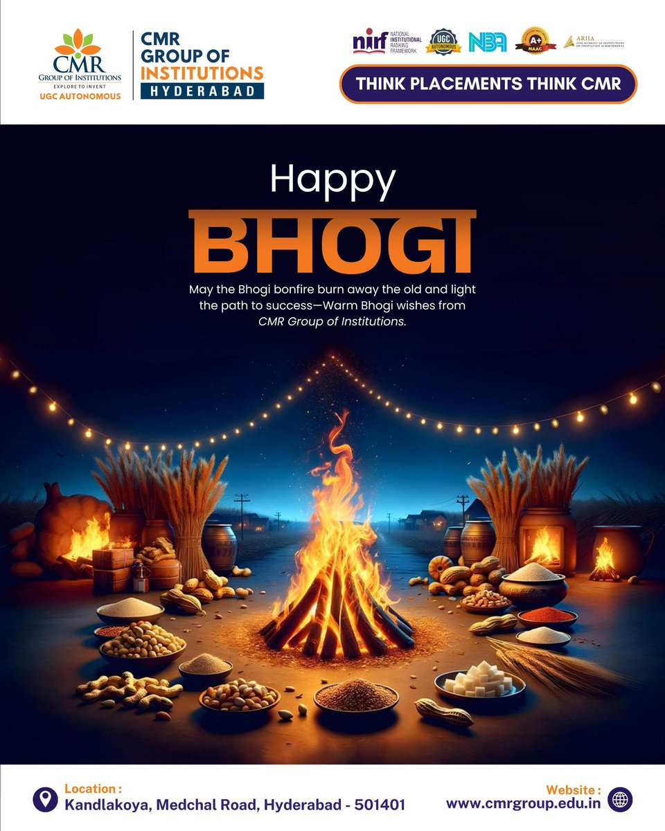 Let the sacred flames of Bhogi burn away the old and welcome new beginnings filled with success, knowledge, and prosperity. 🔥🌾

At CMR Group of Institutions, Hyderabad, we believe every new season brings fresh opportunities to learn, grow, and achieve.