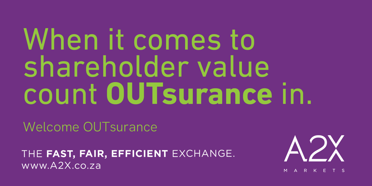 We are delighted to share that OUTsurance Limited shares become available for trade on A2X today.

a2x.co.za/?p=2616
