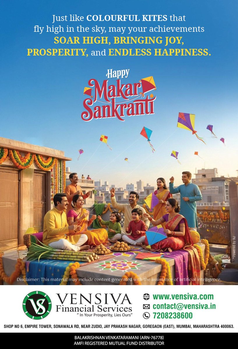 Vensivafs's tweet photo. Fly High with Joy This Makar Sankranti
Just like colourful kites that fly high in the sky, may your achievements soar high, bringing joy, prosperity, and endless happiness. Happy Makar Sankranti. https://t.co/FZAH8c2du8