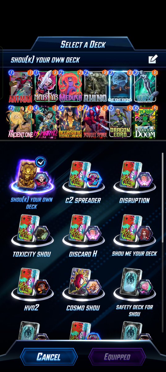 iamdrutvik's tweet image. @snapjudgecast reached infinite with this awesome C5 deck as they are not expecting Ms Marvel. Dragon Lord won many by putting Doom or SS on turn 5. Beautiful synergy with multiple play lines. They also avoid negasonic lane helping us go for cerebro tao mandala last turn.