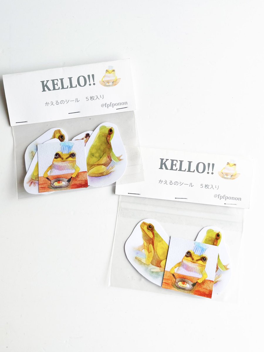 Queue_de_cle's tweet image. さよあらしさん（@fpfponon ）

フライパンでお料理する姿や、ちょこんと座る姿が愛らしい
かえるのフレークシールです。 
ほっこり癒やされる優しい水彩画タッチのシールが5枚入っています

⭐️通販はDMへ 
#クーデクレ