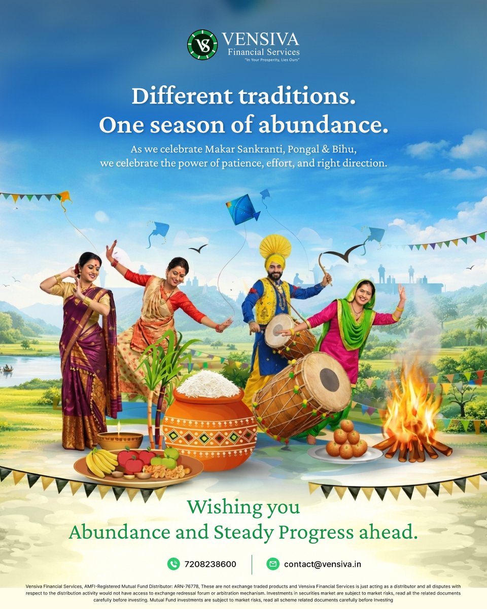 Vensivafs's tweet photo. Harvest festivals remind us that meaningful outcomes come from consistency and belief.

Warm wishes on Makar Sankranti, Pongal &amp; Bihu. Wishing you abundance and steady progress ahead.

#HarvestSeason #FestiveWishes #IndianFestivals 
#MakarSankranti #Pongal #Bihu #Vensiva https://t.co/qWsqURwG7K