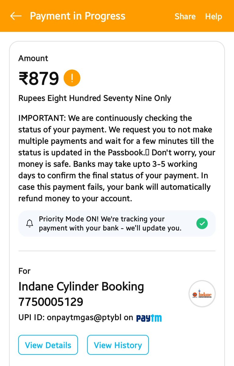 PKMKB786786786's tweet image. I paid ₹879 for an Indane Gas Cylinder via Paytm UPI on January 10, 2026, but my order failed and I haven't received my refund. Despite multiple complaints, Paytm hasn't resolved this. If it isn't fixed, I will go to the ombudsman.@Paytmcare @Paytm #paytm #customerHelp