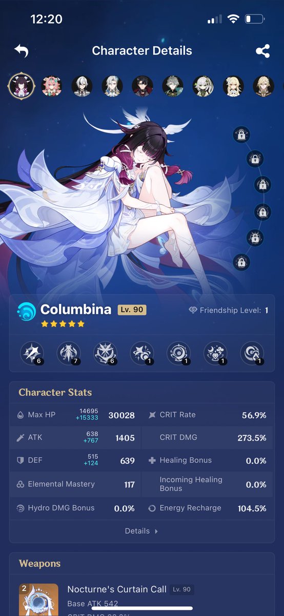 juliahnarose's tweet photo. how my pulls went! 
lost bina 5050 lost weapon 5050. radiance ineffa. lost her weapon 5050 to bina weapon. i was unlucky as hell but also very lucky at the same time… #columbina #ineffa https://t.co/uVokvwQCfu