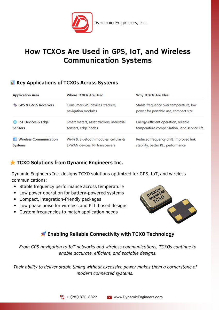 engineers8822's tweet photo. TCXOs keep GPS, IoT, and wireless systems in sync ⚙️📡
Stable timing = accurate navigation, reliable sensors, and cleaner RF links.
Essential for smart devices and modern communication networks.
#TCXO #IoT #GPS #GNSS #RFDesign #WirelessTech #FrequencyControl #ElectronicComponents https://t.co/DKThlbWUd1