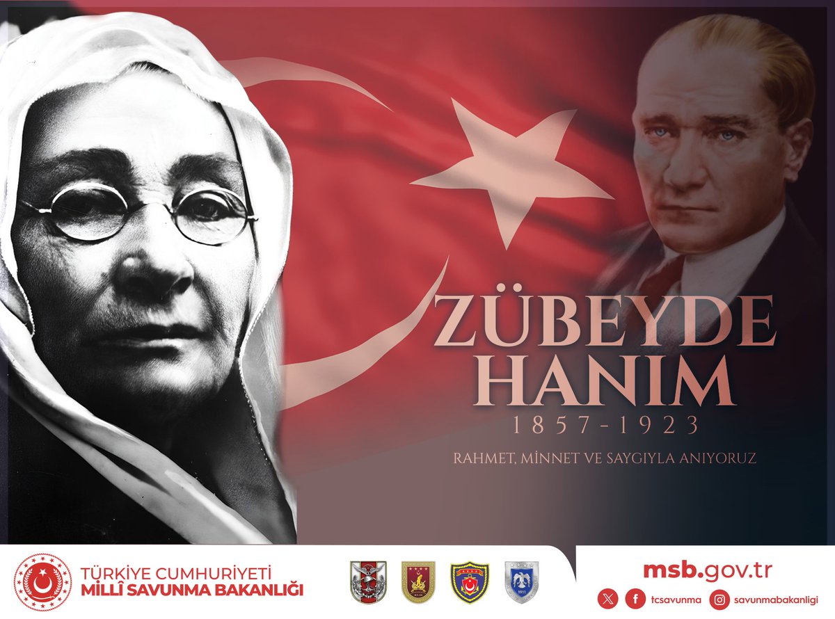 Cumhuriyetimizin kurucusu Gazi Mustafa Kemal Atatürk’ün değerli annesi #ZübeydeHanım’ı vefatının 103’üncü yıl dönümünde rahmet, minnet ve şükranla anıyoruz.

#MillîSavunmaBakanlığı