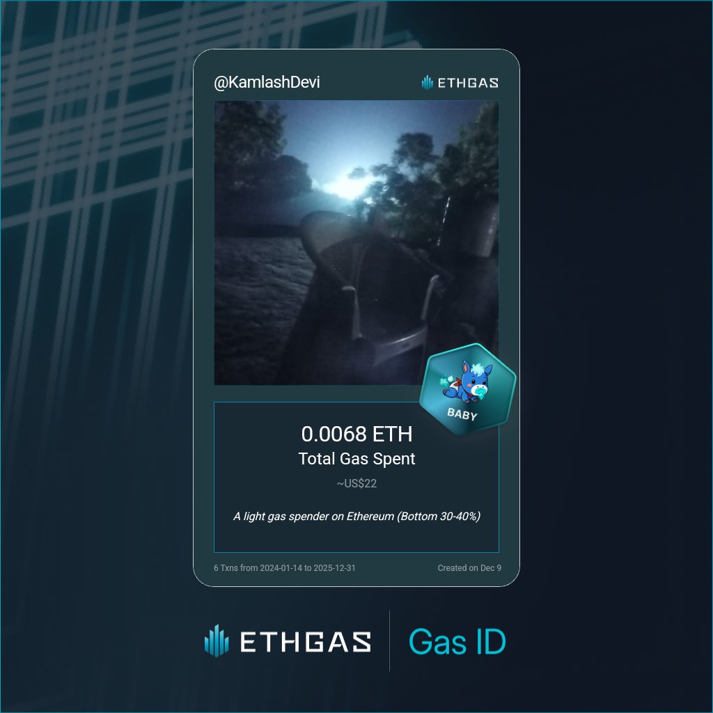 KamlashDevi's tweet photo. Discovered my Gas ID via ETHGas - turning my gas spend into rewards 🫘

As a Baby Jack, I've spent 0.0068 ETH on gas but earned 1 Beans back.

Get your Gas ID and Beans here: https://t.co/t1l2qIgOoz https://t.co/bpiqy0Wyei