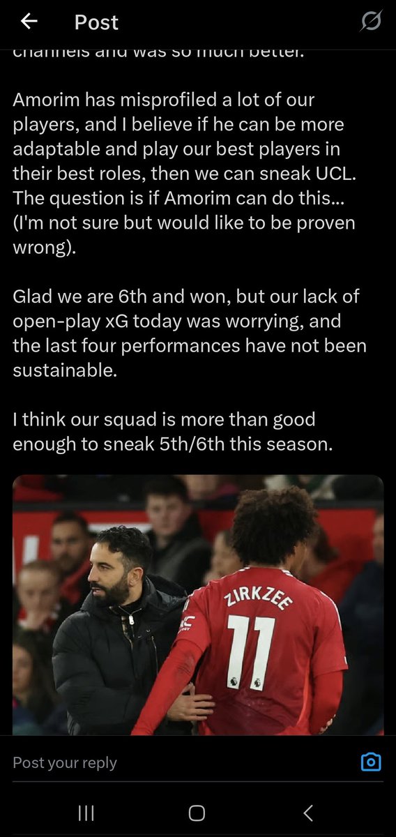 commissionase's tweet image. This you, Alice?? The squad is good enough to finish 5th/6th this season but Amorim has clearly misprofiled them? Why don't you want to maintain a similar Stand now about the squad being good enough?

You're a serious hypocrite is all I'm saying. Always maintain a stand.