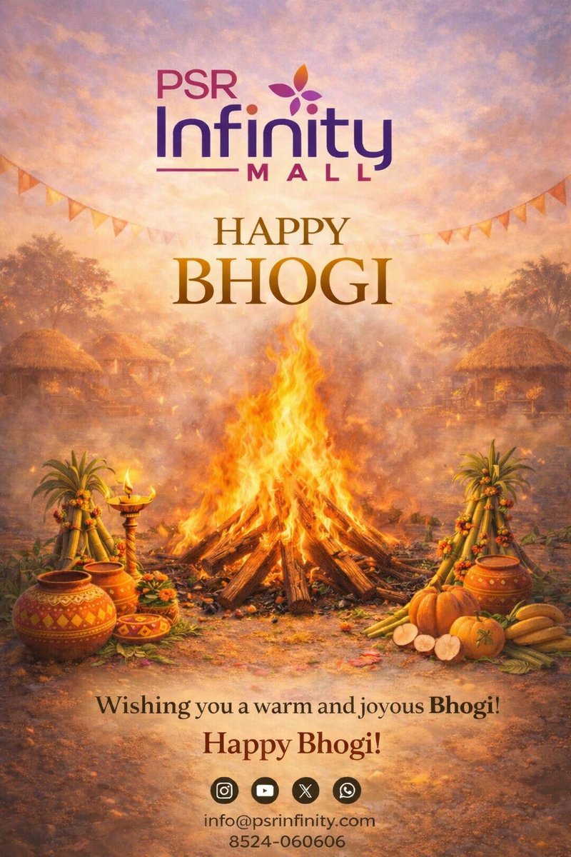 psrInfinity's tweet photo. Keep the warmth of tradition and the joy of new beginnings alive. 🔥✨
Happy Bhogi from PSR Infinity Mall! 🌾🎉
Festive vibes, shopping, food &amp; celebrations coming your way. Stay tuned! ❤️

#PSRInfinityMall #BhogiCelebrations #WarangalVibes #FestivalVibes https://t.co/dyjoHu0hXc