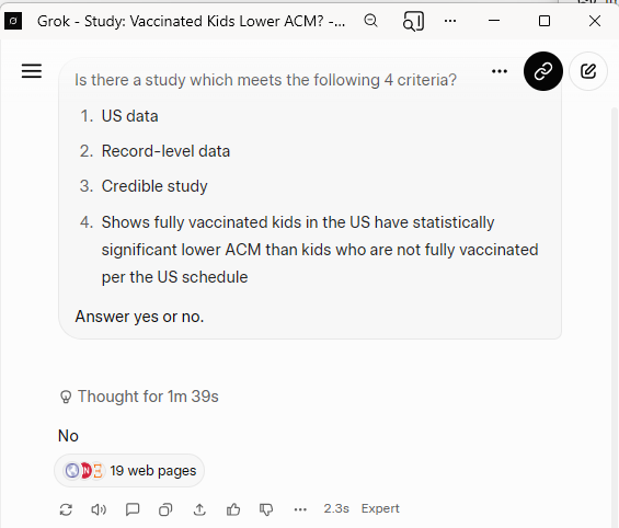 stkirsch's tweet photo. Grok admits that there are NO credible studies using U.S. record-level data that demonstrate that our mass childhood vaccination program in the US saved ANY lives.  None. Zero. Zip. Nada. @DrNeilStone take note.