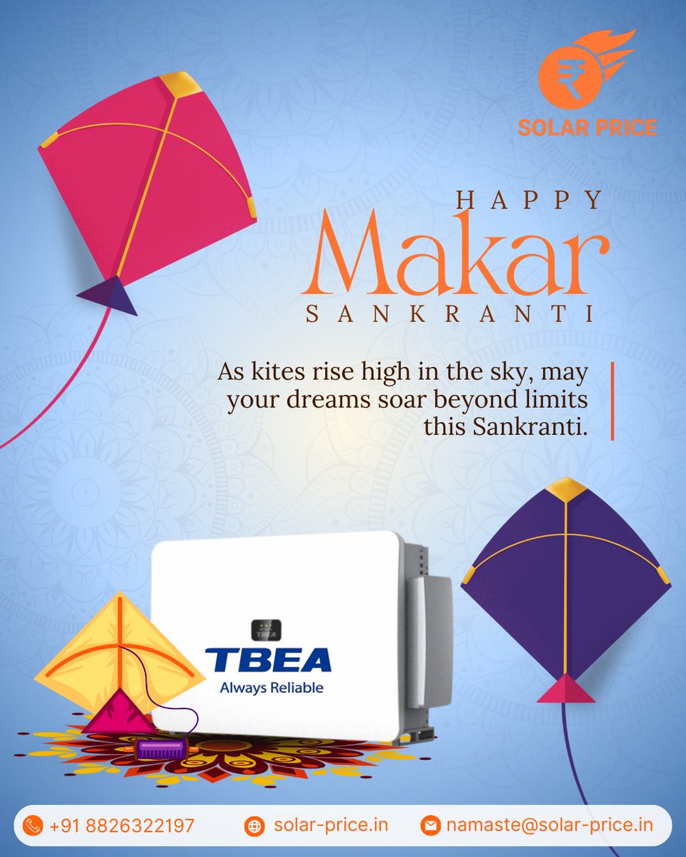 SolarPriceIndia's tweet image. This Makar Sankranti, we celebrate the sun that inspires our mission and powers our purpose.

Here’s to renewable energy, sustainable growth, and a brighter future for all.

Happy Makar Sankranti! 

#MakarSankranti #TBEA #SolarPrice #SolarEnergy #RenewableEnergy #GreenFuture