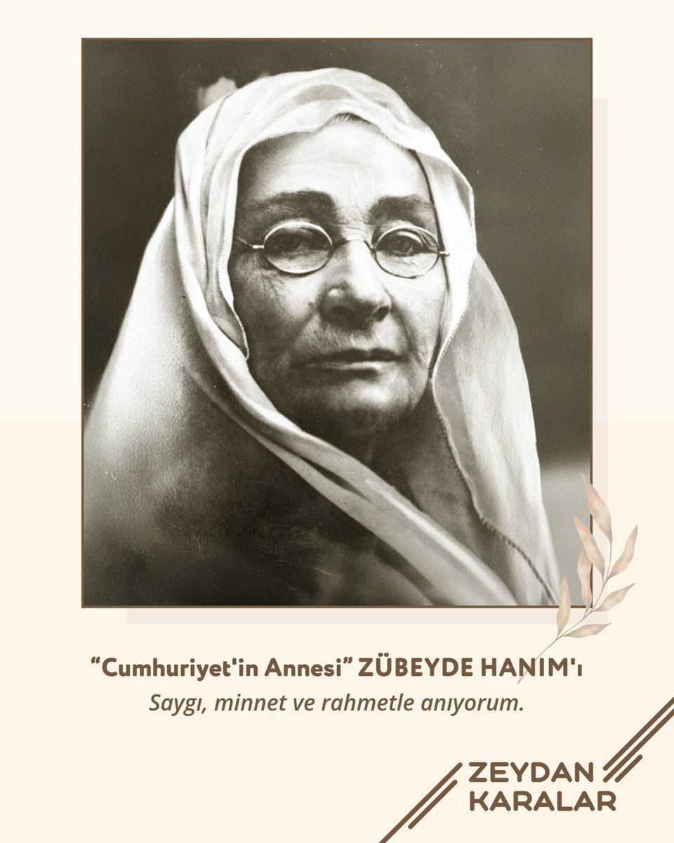 Büyük Önderimiz Mustafa Kemal Atatürk'ün annesi Zübeyde Hanım'ı, vefatının 103. yıl dönümünde saygı, minnet ve rahmetle anıyorum.