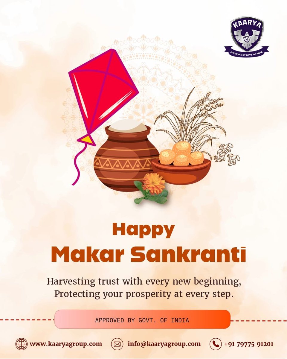 KaaryaSecurity's tweet photo. Wishing you a joyful Makar Sankranti.
May this festival bring new energy, growth, and success for everyone.
#MakarSankranti #KaaryaGroup #FestiveWishes https://t.co/nWwWgR9Vl3