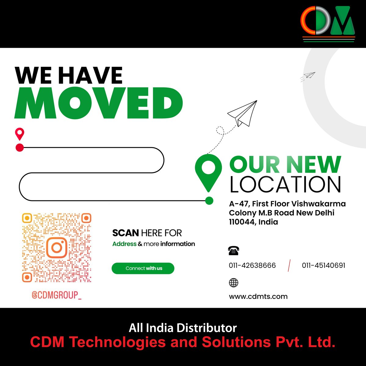 CDMTS's tweet image. We Have Moved!
Visit us at our new location:
A-47, First Floor, Vishwakarma Colony, M.B. Road, New Delhi – 110044, India
011-42638666 | 011-45140691
cdmts.com
#WeHaveMoved #NewAddress #NewLocation #CDMTS #DelhiBusiness #VishwakarmaColony #MBRoad #OfficeUpdate