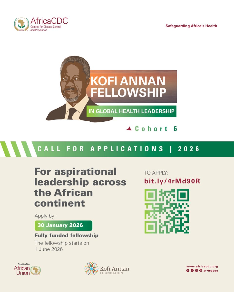⏰ Last call: Applications close 30 January

Applications are open for Cohort 6 of the <a href="/KofiAnnan/">Kofi Annan</a> Fellowship in Global Health Leadership.

Frequently Asked Questions (FAQs) are now available to support prospective applicants.

Read the FAQs: ow.ly/hh1z50XWxhr
Apply: