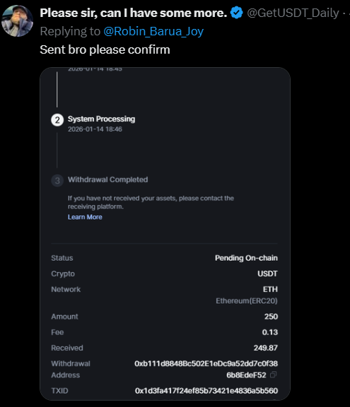 Robin_Barua_Joy's tweet image. Winning this giveaway honestly means more to me than just USDT 💙

This is my first ever big giveaway win on X, and I’m still shaking with happiness.

I’ve joined many giveaways, supported projects, stayed consistent, and today it finally paid off.

Huge thanks to @GetUSDT_Daily…