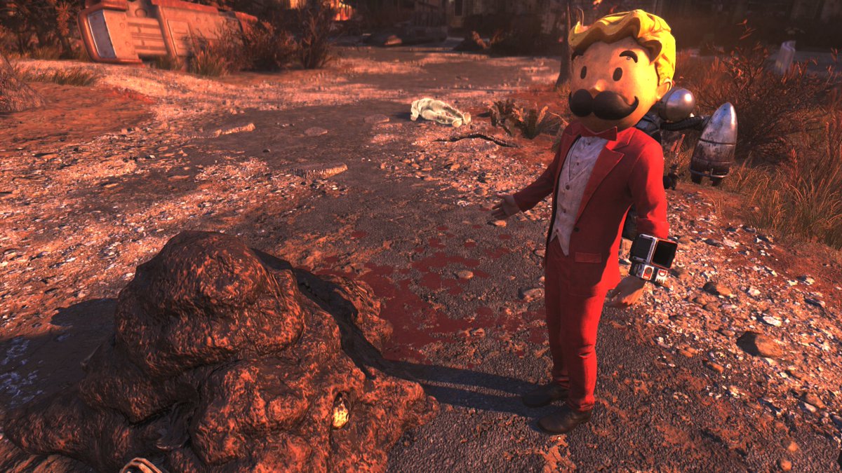 Fallout76Ps's tweet image. アロポン博士様（@aaronbright3d）のおかげでピーエス版でもプリングルス衣装貰えました✨
やっぱ時代はオペラのブラウジングあほぽんって感じです😋
#Fallout76