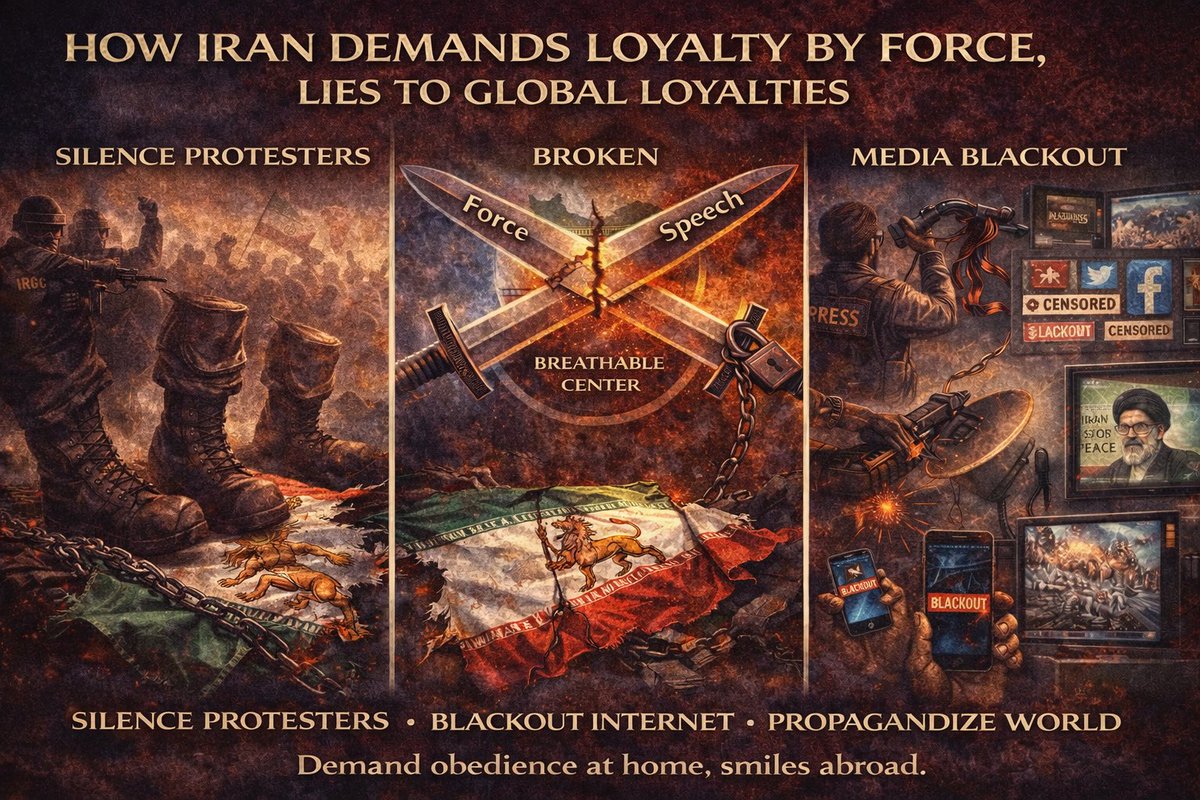 adamdorfx's tweet photo. Borders should mean responsibility to the people. In Iran, “borders” get repurposed into loyalty to a regime. Citizenship becomes probation. That’s how a state turns into a machine.

Universality means dignity that survives disagreement. In Iran, dignity is conditional: you get rights if you perform loyalty. That’s not dignity. It’s permission.

The fastest way to kill a society is to make debate unsafe. Iran did that: not by banning arguments in theory, but by making arguments expensive in practice.

Two Swords test: force must be bounded by speech and appeal, and speech must be protected from force. Iran breaks the X. When force can’t be audited, the center closes.