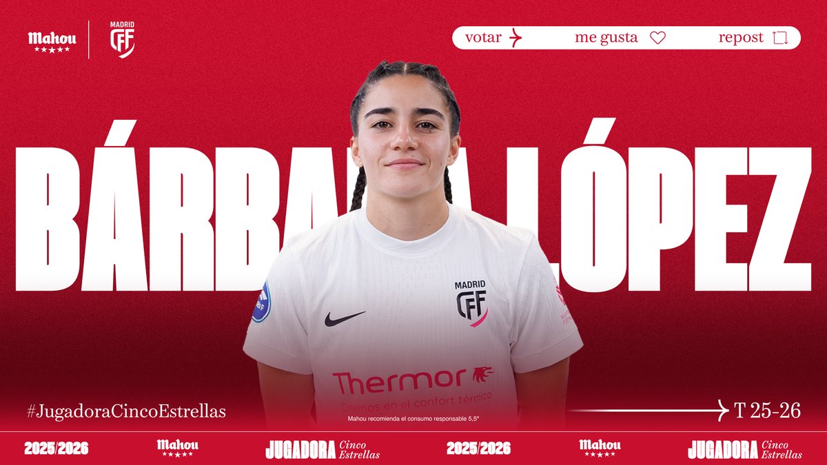 RT o MG si crees que Bárbara López ha sido la #JugadoraCincoEstrellas del <a href="/MadridCFF/">Madrid CFF</a> en diciembre. (3/5)