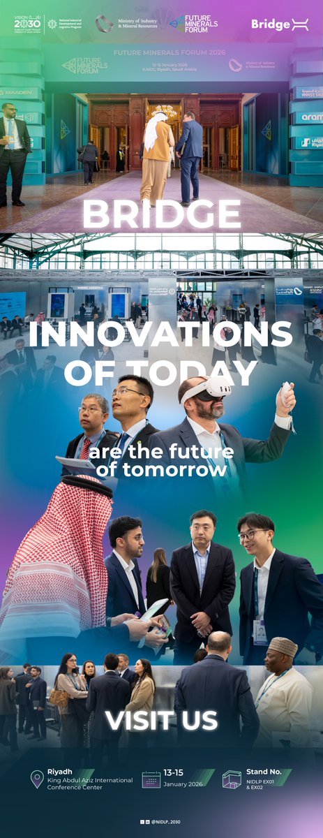 NIDLP_2030's tweet image. The #NIDLP Program continues its participation in the #FutureMineralsForum 2026 for the second day, highlighting the role of the #Bridge initiative, the solutions presented by startups, and the technological opportunities that drive innovation and open new pathways for