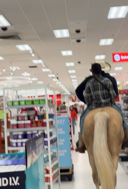 On off days Bob Lax can be spotted with his horse at the local Target