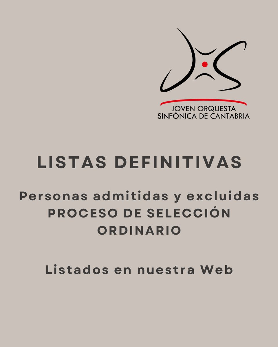 ¡PUBLICADAS LAS LISTAS DEFINITIVAS DE PERSONAS ADMITIDAS Y EXLUIDAS EN EL PROCESO ORDINARIO!

Puedes consultar las listas en la Web de la JOSCAN y en la Web de Educantabria.
educantabria.es/web/joscan/con…

#CantabriaFPyEP #JOSCAN2026 #EnseñanzasMusicales #JovenOrquesta #PruebasSelección
