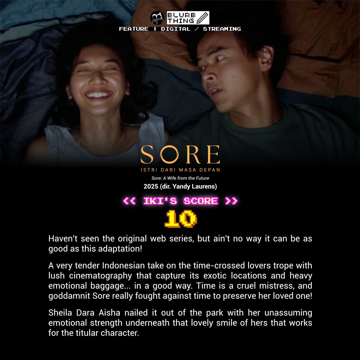 the_brothersali's tweet image. ▶️REACTION: brosali.short.gy/SoreYT

Indonesia's science fantasy romantic drama "Sore: Istri Dari Masa Depan", one of the best films to ever grace the silver screen in 2025, is now on digital and streaming on Netflix! 🌀⏳

#sembangentertainment #istridarimasadepan